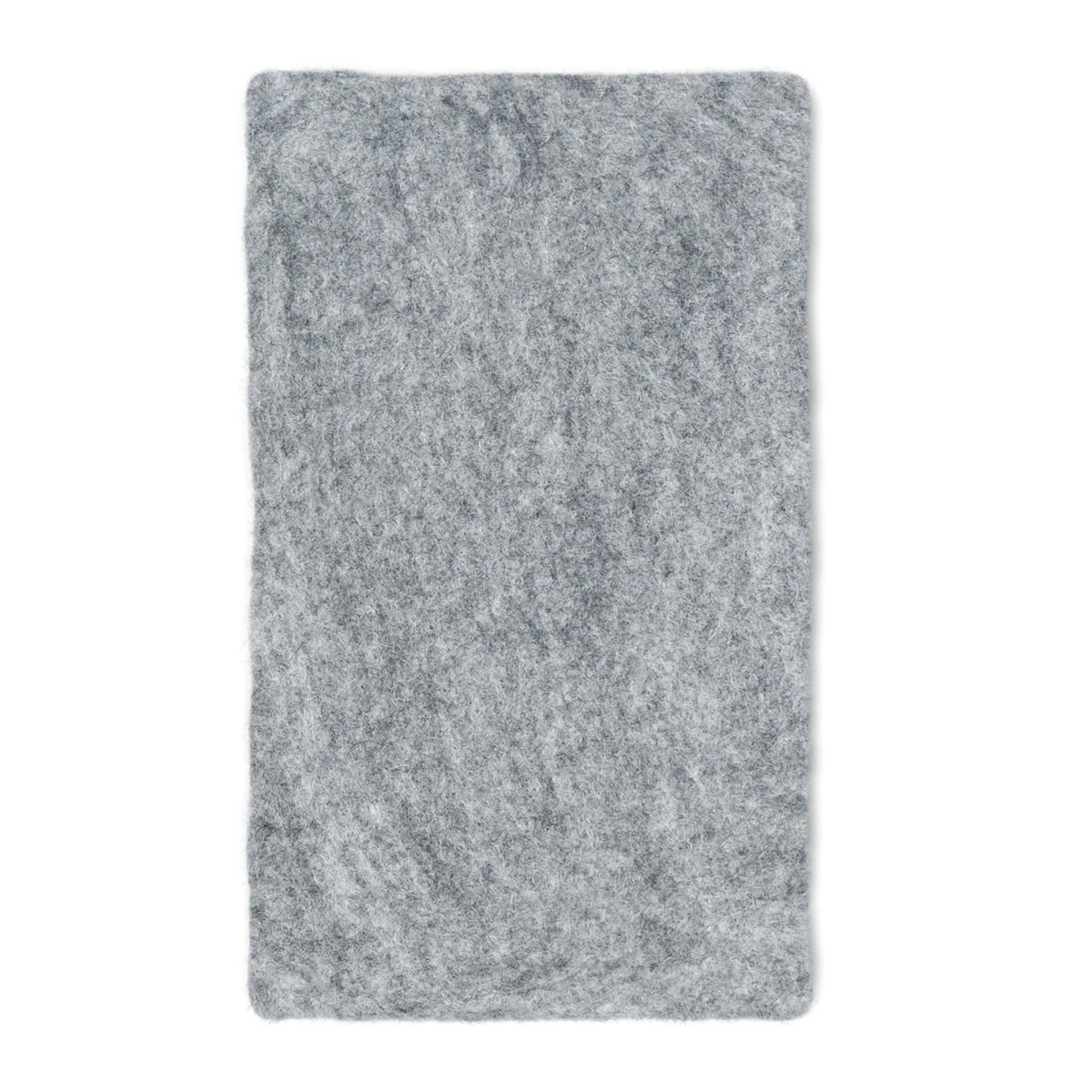 Light grey rectangular felted wool cat carrier cushion on a white background.