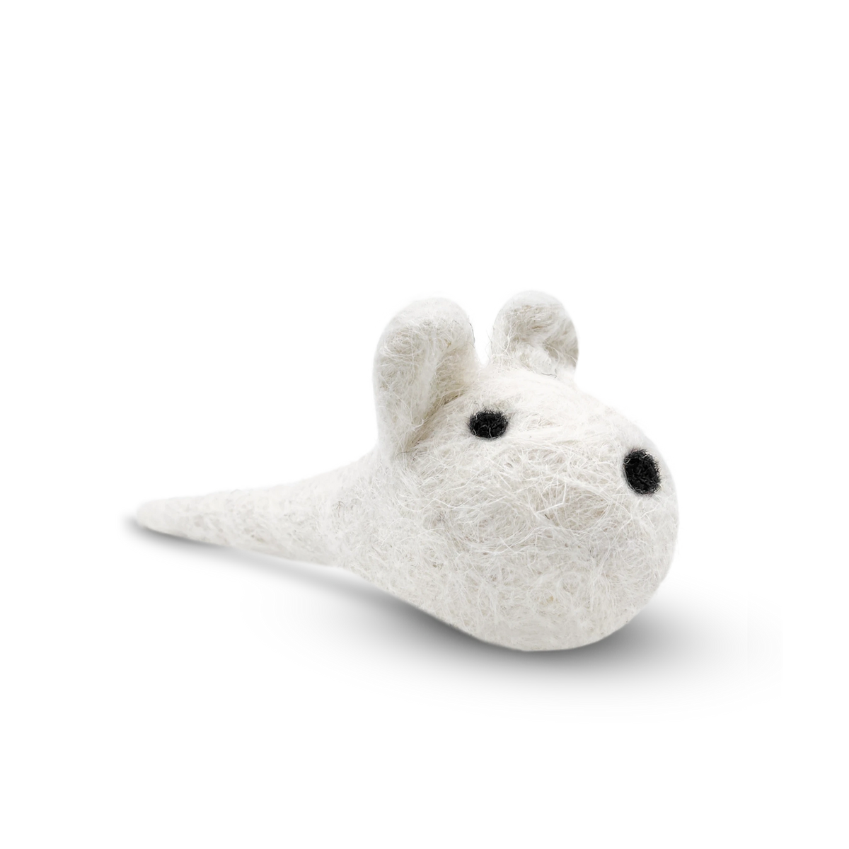 White felted wool mouse cat toy on a light background.