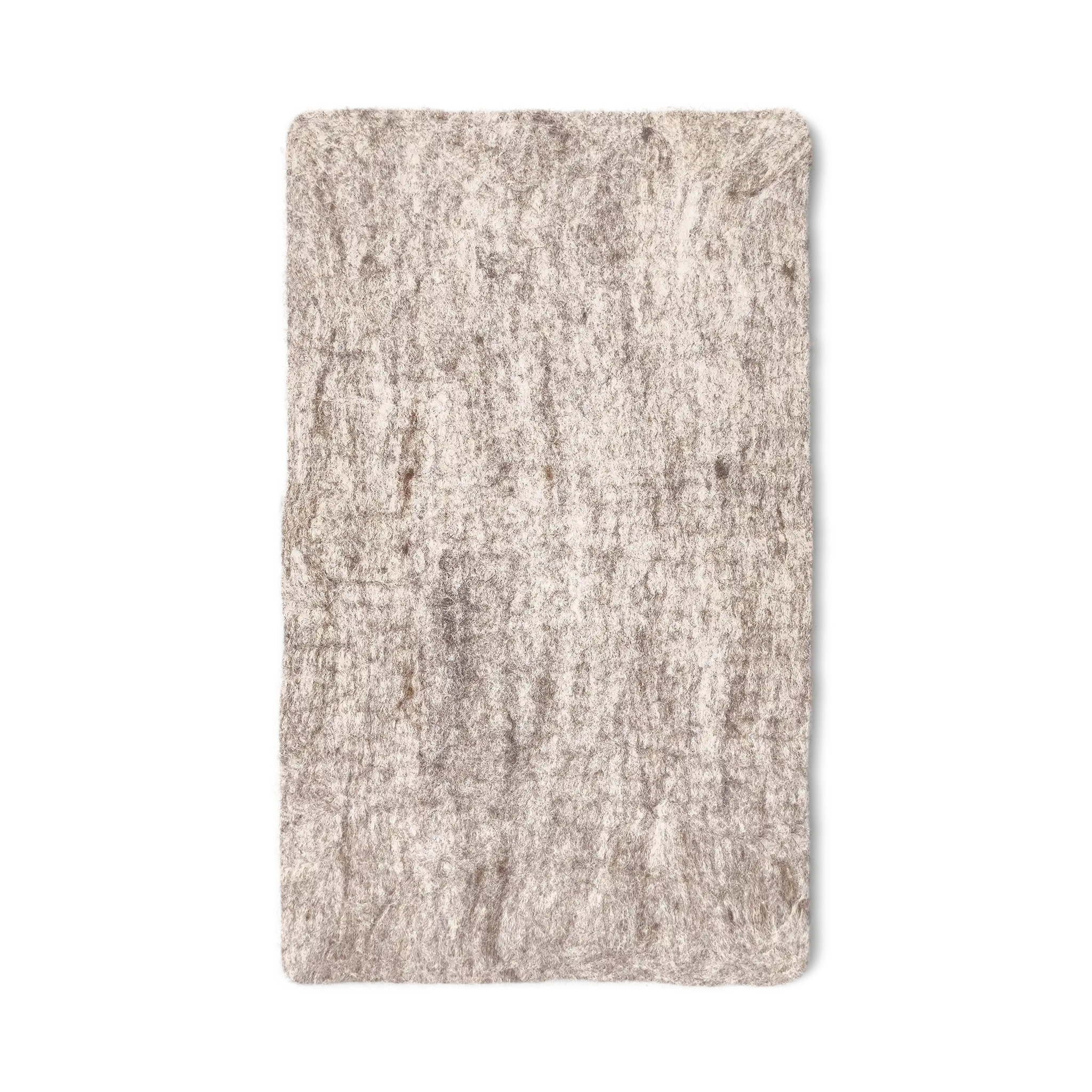 Light brown rectangular felted wool cat carrier cushion on a white background.