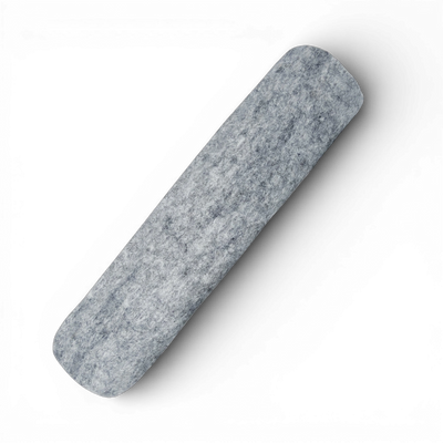 Single light grey felted wool cat kicker toy shown at an angle on a light background.