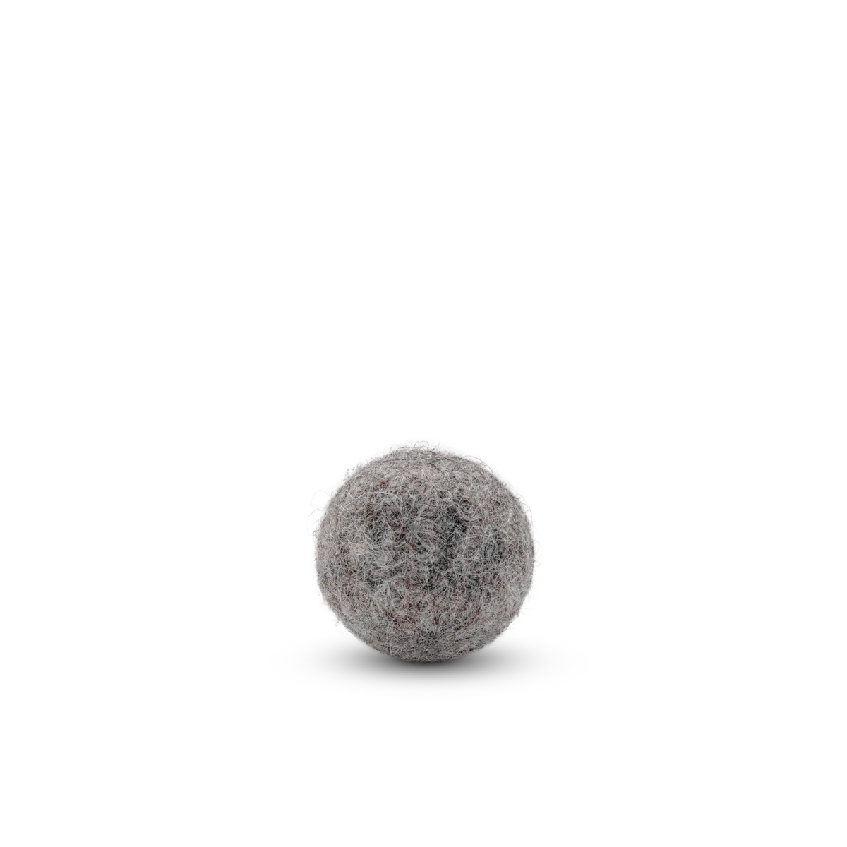 Single brown felted wool ball cat toy on a light background.