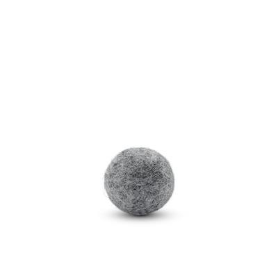 Single grey felted wool ball cat toy on a light background.