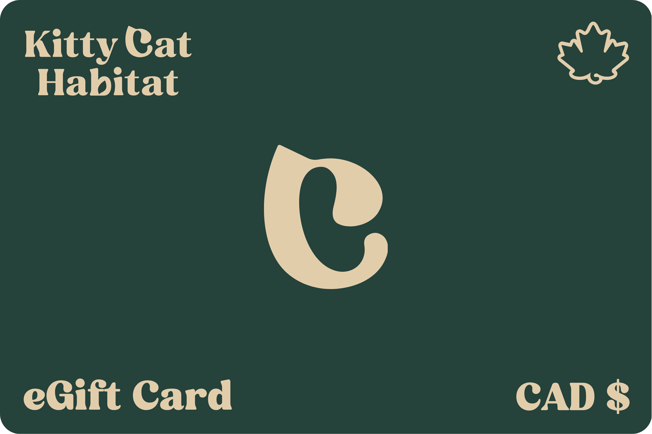 Kitty Cat Habitat eGift Card with a maple leaf symbol on a green background